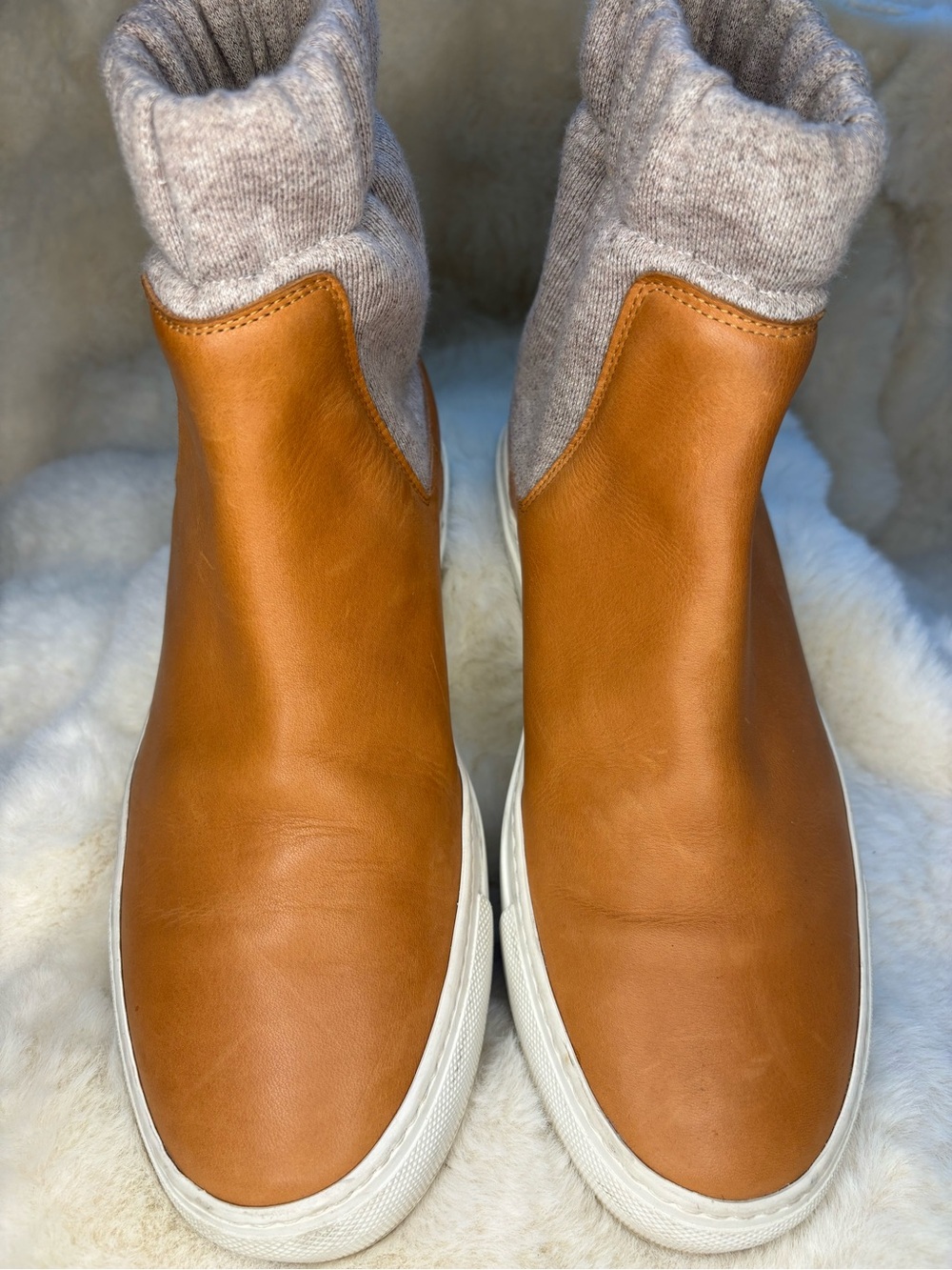 MM6 Maison Margiela Women’s EU 38 Tan Leather Knit Sock High Top Sneakers